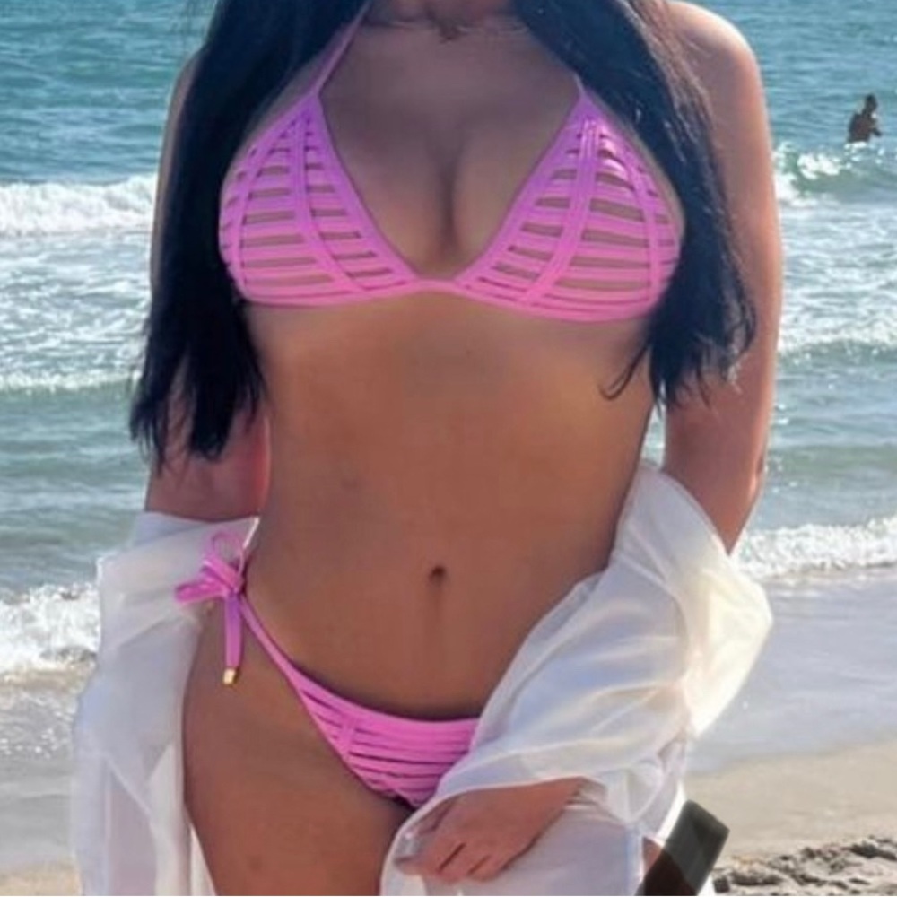 Beach Bunny Hard Summer Bikini Set S top M bottom Pink Metallic
